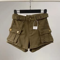 Women Denim Shorts Solid Cargo Short Button Pocket Mini Length Zipper Fly Empire Waist Loose Fit Streetwear Casual 2026 Summer