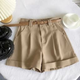 Korean Minimalist Versatile High Waisted Slim Casual Shorts Summer Fashion Solid Color Loose A-line Wide Leg Short With Belt