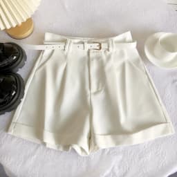 Korean Minimalist Versatile High Waisted Slim Casual Shorts Summer Fashion Solid Color Loose A-line Wide Leg Short With Belt