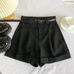 Korean Minimalist Versatile High Waisted Slim Casual Shorts Summer Fashion Solid Color Loose A-line Wide Leg Short With Belt