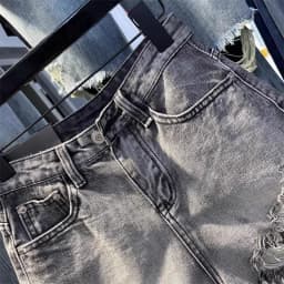 2026 New Black Grey Perforated Ragged Shorts Jeans Women High Waist Y2k Hole Ripped Tassel Booty Shorts