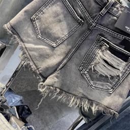 2026 New Black Grey Perforated Ragged Shorts Jeans Women High Waist Y2k Hole Ripped Tassel Booty Shorts