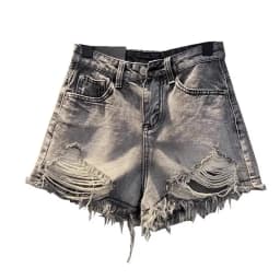 2026 New Black Grey Perforated Ragged Shorts Jeans Women High Waist Y2k Hole Ripped Tassel Booty Shorts