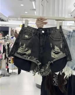 Blue Denim Shorts Women New Hole Burr A Wide-leg Hot Pants Y2k Shorts Jeans Feminino