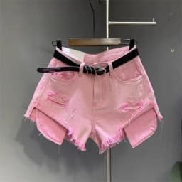 Blue Denim Shorts Women New Hole Burr A Wide-leg Hot Pants Y2k Shorts Jeans Feminino