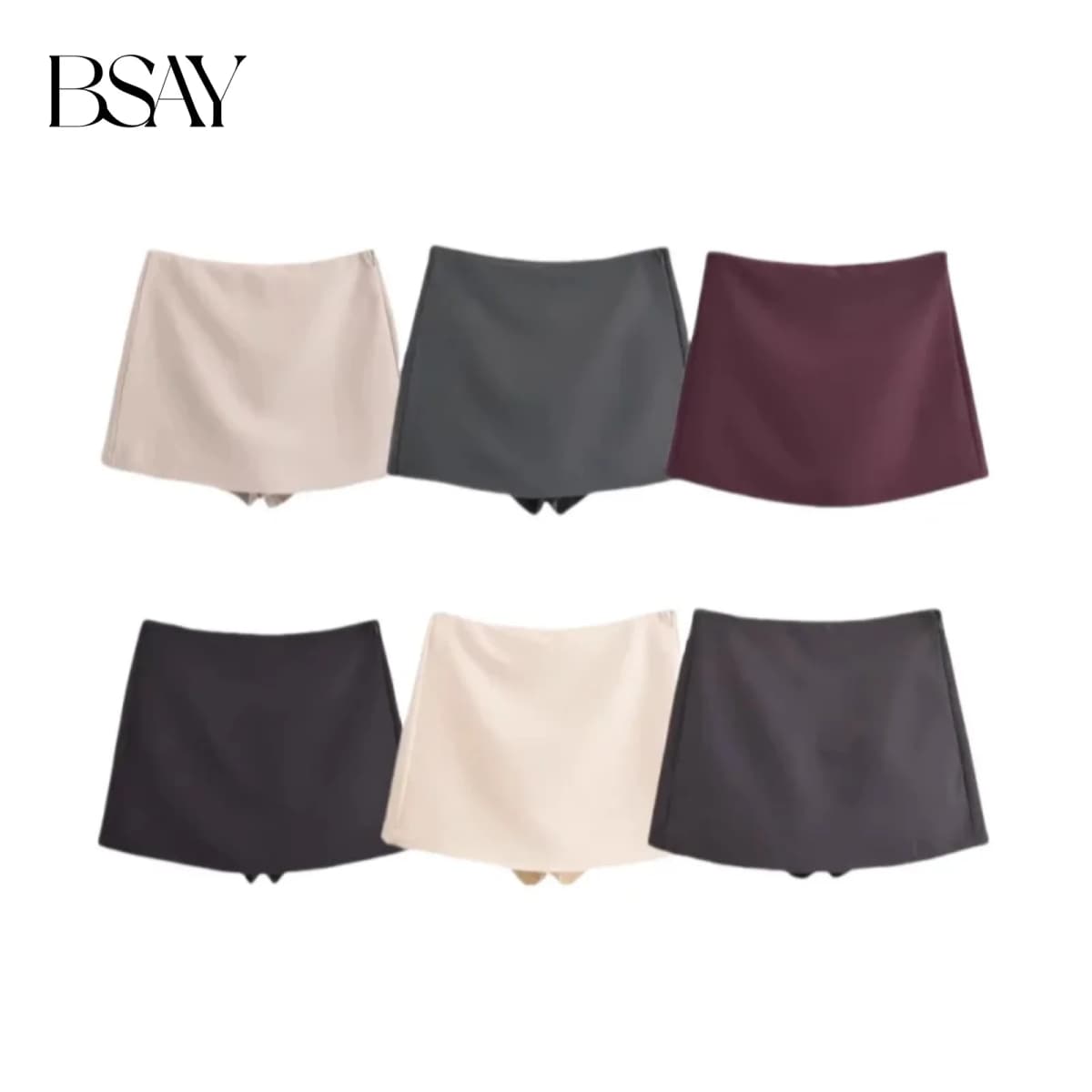 BSAY Shorts for Women Fashion Autumn Winter New Comfortable Casual Solid Color Side Zip Middle-waisted A-line Culotte Skirt Pant