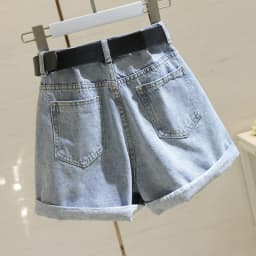 vintage All Match Casual Women Denim Shorts Casual High Waist Slim Summer Mom Jeans Shorts with belt Chic Hot Ladies Bottom 2020