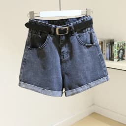 vintage All Match Casual Women Denim Shorts Casual High Waist Slim Summer Mom Jeans Shorts with belt Chic Hot Ladies Bottom 2020