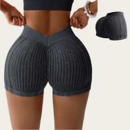 Women High Waist Seamless Ribbed Yoga Shorts V Back Butt Lifting High Elastic Washed Gym Workout Running Fitness Athletic Shorts