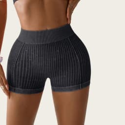 Women High Waist Seamless Ribbed Yoga Shorts V Back Butt Lifting High Elastic Washed Gym Workout Running Fitness Athletic Shorts