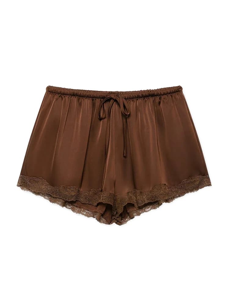 Women's Lace Satin Shorts with Elastic Waist and Drawstring for Summer