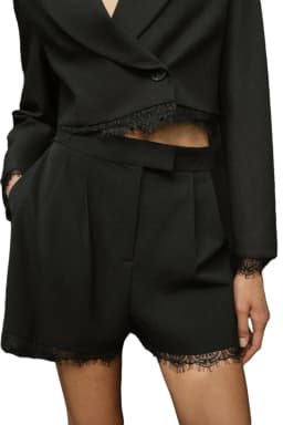 Women's High Waist Satin Shorts with Layered Lace Trim Female Solid Elastic Waistband CasualDressy Shorts with Pockets