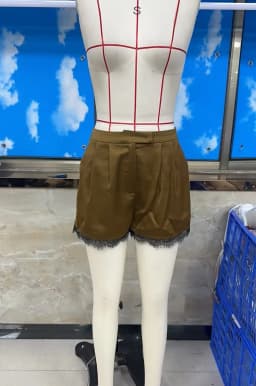 Women's High Waist Satin Shorts with Layered Lace Trim Female Solid Elastic Waistband CasualDressy Shorts with Pockets