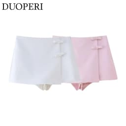 DUOPERI Women Fashion Solid Mini Skorts High Waist with Bowknot Female Chic Lady Casual Skirt Shorts Culottes