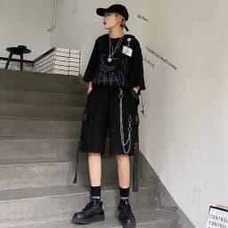 2026 Cargo Shorts Women Harajuku Hip Hop Punk Big Pocket Short with Fashion Chain High Waist Joggers Short Pants Woman