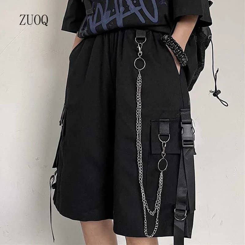2026 Cargo Shorts Women Harajuku Hip Hop Punk Big Pocket Short with Fashion Chain High Waist Joggers Short Pants Woman
