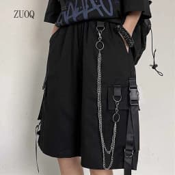 2026 Cargo Shorts Women Harajuku Hip Hop Punk Big Pocket Short with Fashion Chain High Waist Joggers Short Pants Woman