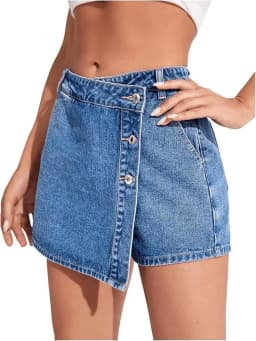 Chic Asymmetrical Hem Denim Skort for Women High Waist Button Fly Jean Skorts with Split Side & Pockets Shorts Skirts Harajuku