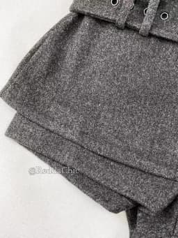 REDDACHiC Low Rise Tweed Shorts Women School Retro Gray Belt A-line Wrap Skirt Mini Skorts Grunge Cutecore Autumn Winter Bottoms