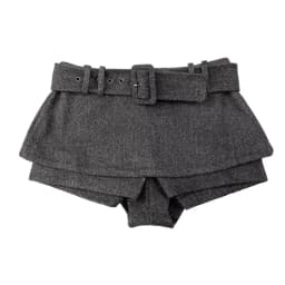 REDDACHiC Low Rise Tweed Shorts Women School Retro Gray Belt A-line Wrap Skirt Mini Skorts Grunge Cutecore Autumn Winter Bottoms