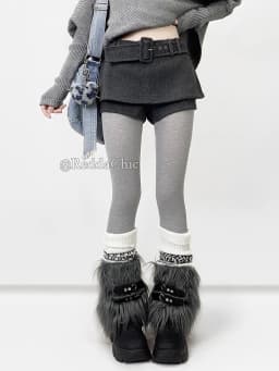 REDDACHiC Low Rise Tweed Shorts Women School Retro Gray Belt A-line Wrap Skirt Mini Skorts Grunge Cutecore Autumn Winter Bottoms