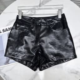 KUCLUT 2026 Autumn New Fashion Shiny Pattern PU Leather Three-Quarter Shorts For Women Solid Color Boot Pant Female Trend 1A4222