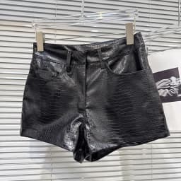 KUCLUT 2026 Autumn New Fashion Shiny Pattern PU Leather Three-Quarter Shorts For Women Solid Color Boot Pant Female Trend 1A4222
