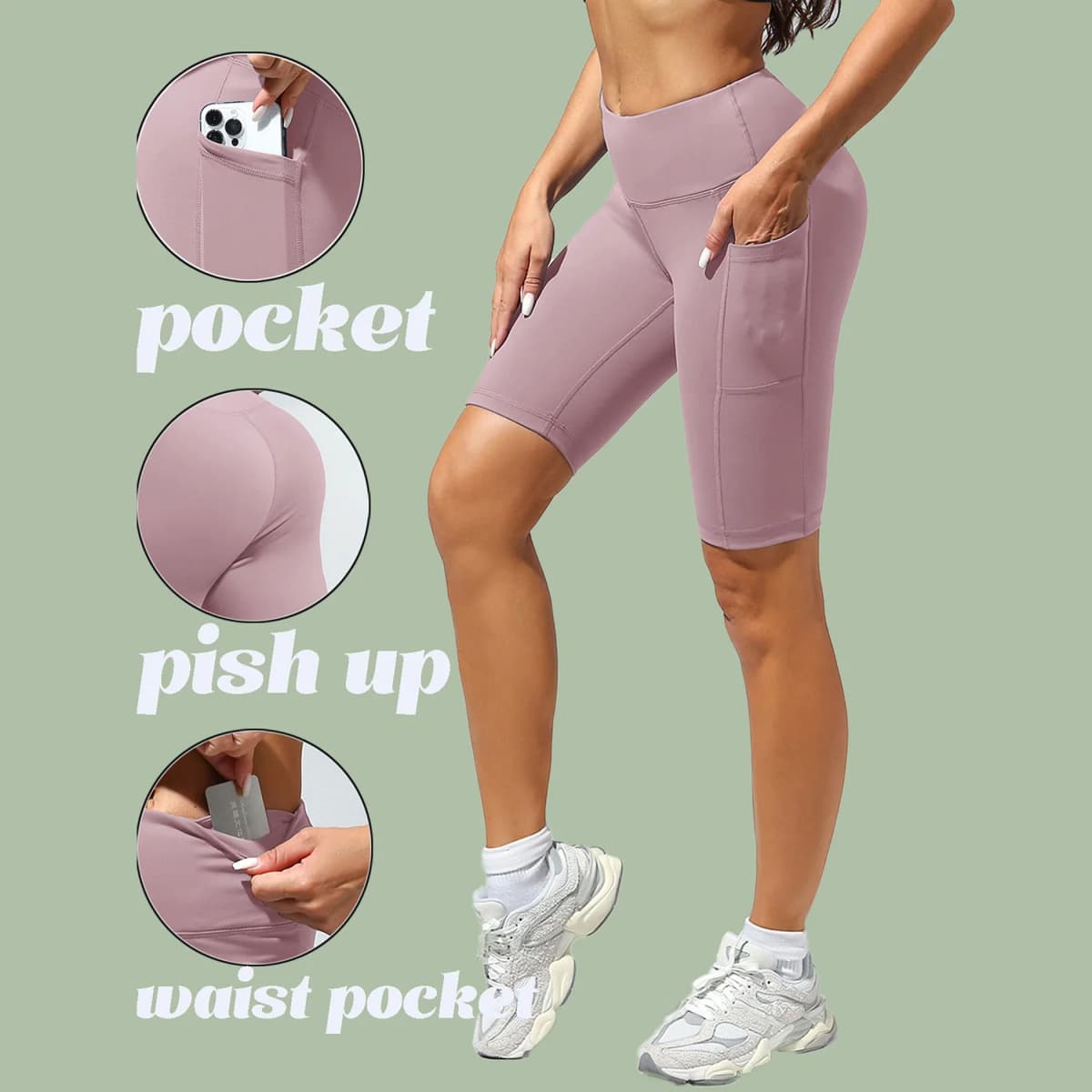 2XXL 16Colors Pockets High Waist Shorts Woman Solid Color Fitness Skinny Stretch Sport Shorts Compression Athletic Pockets Pants