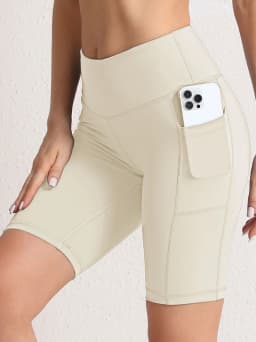 2XXL 16Colors Pockets High Waist Shorts Woman Solid Color Fitness Skinny Stretch Sport Shorts Compression Athletic Pockets Pants