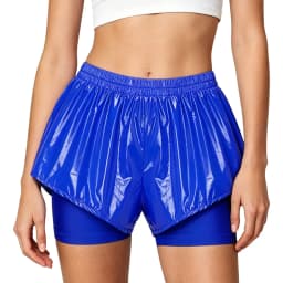Womens Waterproof Booty Shorts High Waist Loose Rave Festival Clubwear Bottoms Waterproof Glossy Double Layer Swimming Shorts