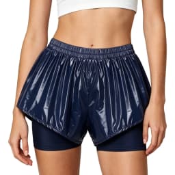 Womens Waterproof Booty Shorts High Waist Loose Rave Festival Clubwear Bottoms Waterproof Glossy Double Layer Swimming Shorts