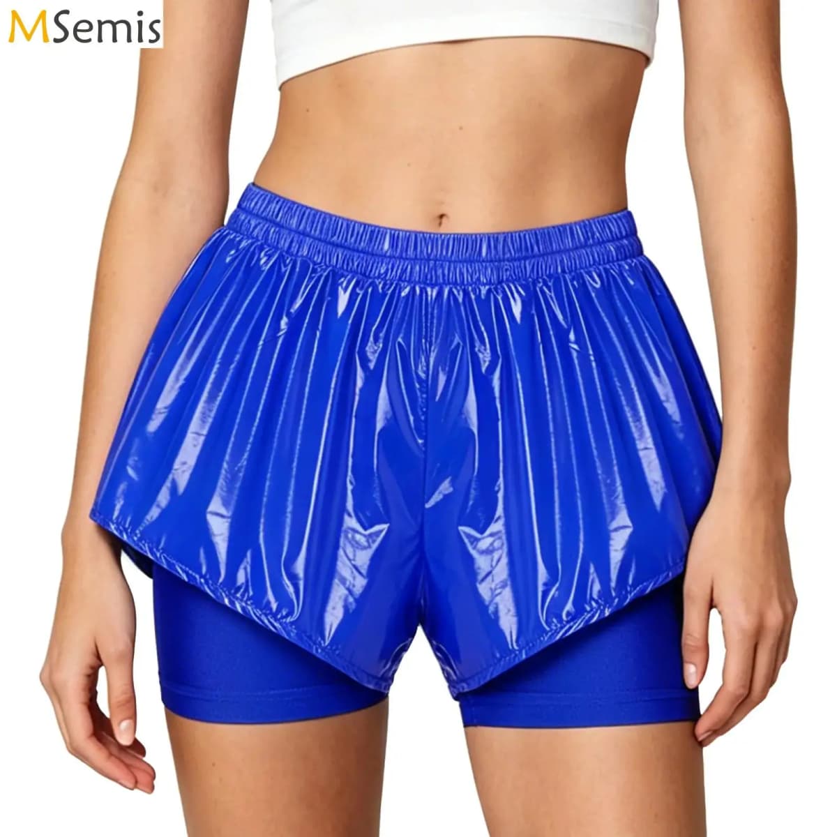 Womens Waterproof Booty Shorts High Waist Loose Rave Festival Clubwear Bottoms Waterproof Glossy Double Layer Swimming Shorts