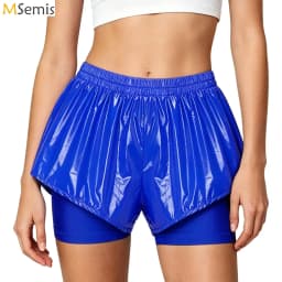 Womens Waterproof Booty Shorts High Waist Loose Rave Festival Clubwear Bottoms Waterproof Glossy Double Layer Swimming Shorts