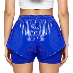 Womens Waterproof Booty Shorts High Waist Loose Rave Festival Clubwear Bottoms Waterproof Glossy Double Layer Swimming Shorts