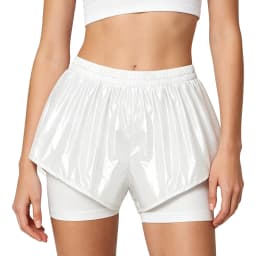 Womens Waterproof Booty Shorts High Waist Loose Rave Festival Clubwear Bottoms Waterproof Glossy Double Layer Swimming Shorts
