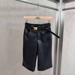 High Street Shorts Autumn Women's Ins Style Paired with Belt Design Slimming Straight Leg PU Leather Pants Retro and Casual