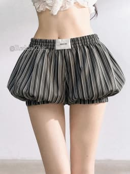REDDACHiC Women Striped Bubble Shorts Trendy Vintage Elastic Waist Puffy Wide Leg Casual Bloomers Korean Cutecore Summer Clothes