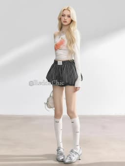 REDDACHiC Women Striped Bubble Shorts Trendy Vintage Elastic Waist Puffy Wide Leg Casual Bloomers Korean Cutecore Summer Clothes