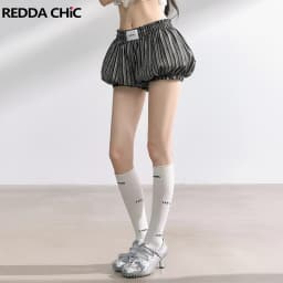 REDDACHiC Women Striped Bubble Shorts Trendy Vintage Elastic Waist Puffy Wide Leg Casual Bloomers Korean Cutecore Summer Clothes