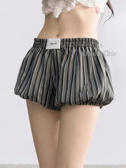 REDDACHiC Women Striped Bubble Shorts Trendy Vintage Elastic Waist Puffy Wide Leg Casual Bloomers Korean Cutecore Summer Clothes