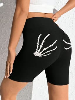 Hot Sale Of High-waist Hip Lifting Tights Solid Color Skull Printed Five Quarter Pants Fashion Printed Slim Shorts Women