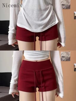 Nicemix Red Spicy Girl Casual Sports Shorts for Women Summer New Drawstring Yoga Wrap Hip Slimming High Waist Tight Shorts