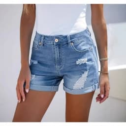 Hole Shorts Women Summer Jeans Stretch High Waist Skinny Pockets Distressed Washed Straight Denims Streetwear 2025 Short Pants