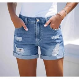 Hole Shorts Women Summer Jeans Stretch High Waist Skinny Pockets Distressed Washed Straight Denims Streetwear 2025 Short Pants