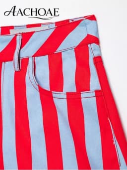 AACHOAE Women Red White Striped High Waist Shorts Summer Casual Straight Leg Shorts Vintage Beach Trendy Stripe Hot Pants