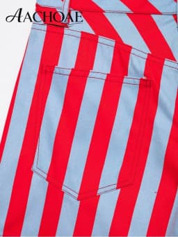AACHOAE Women Red White Striped High Waist Shorts Summer Casual Straight Leg Shorts Vintage Beach Trendy Stripe Hot Pants