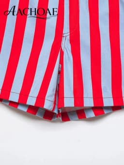 AACHOAE Women Red White Striped High Waist Shorts Summer Casual Straight Leg Shorts Vintage Beach Trendy Stripe Hot Pants
