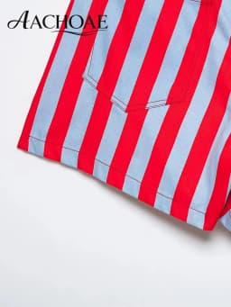 AACHOAE Women Red White Striped High Waist Shorts Summer Casual Straight Leg Shorts Vintage Beach Trendy Stripe Hot Pants