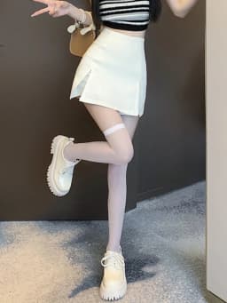 White High Waist Suit Short Skirt Women's Size Summer Slimming Design Anti-Light Split A-Line Half-length Skirt Pants