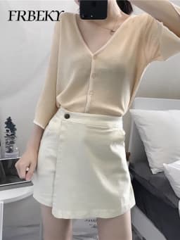 Summer Solid Color Shorts Korean Fashion High Waist Casual A-line Pants Skirt Loose Wide Leg Pants Shorts for Women Streetwear